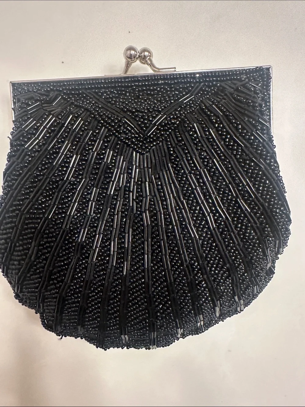 Apt. 9 Black Beaded Kiss-Lock Evening Clutch with Silver Chain